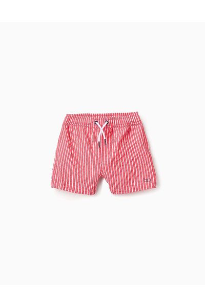 Ziddy Striped Swim Shorts for Boys, Red