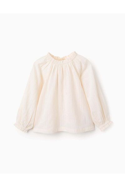 Ziddy Cotton Dobby Blouse for Girls, Beige