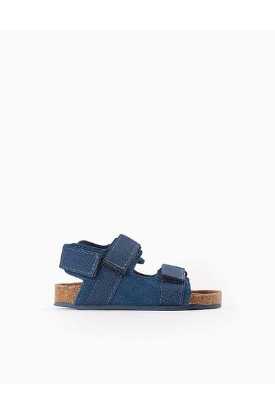 Ziddy Leather Sandals with Cork Sole for Baby Boys, Dark Blue
