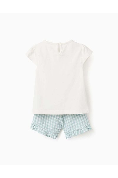 Ziddy T-shirt + Vichy Shorts for Baby Girls 'B&S', Aqua Green/White