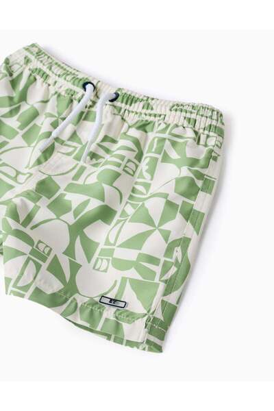 Ziddy Swim Shorts with Pattern for Baby Boys, Green/Beige