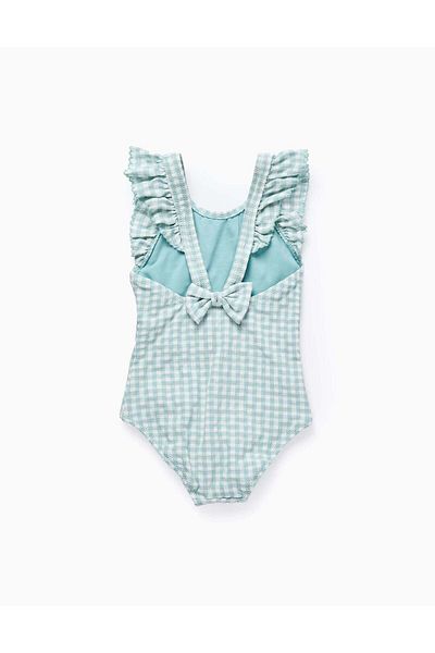 Ziddy Vichy Swimsuit with Ruffles for Baby Girls 'B&S', Aqua Green