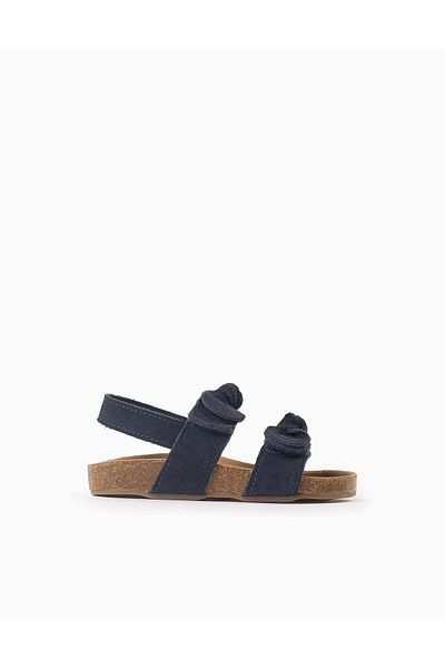 Ziddy Suede Sandals with Bows for Baby Girls, Dark Blue