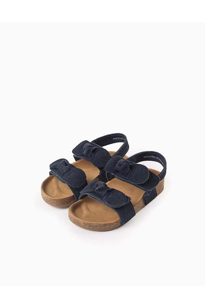 Ziddy Suede Sandals with Bows for Baby Girls, Dark Blue
