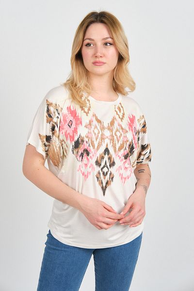 ELLA CAMELIA Women's Low Sleeve Patterned Blouse 24E021 Ecru