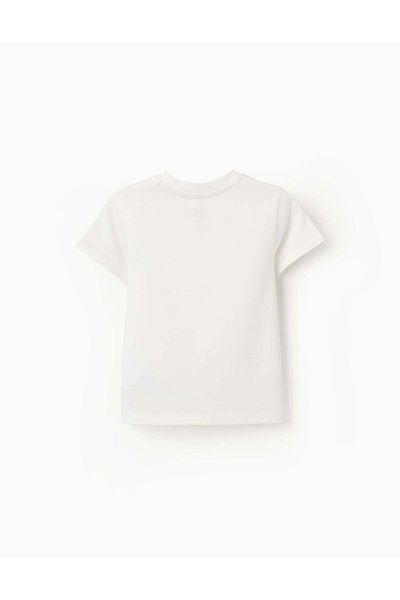 Ziddy Cotton T-shirt with Contrast Pocket for Baby Boys, White/Green