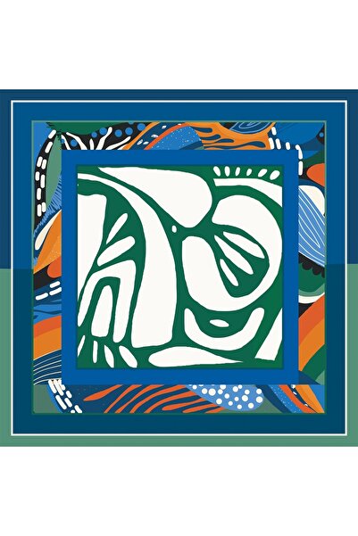 Whenever Company Lacivert Yaşil Wave Desenli Şifon Büyük Boy Kare Pareo 145X145