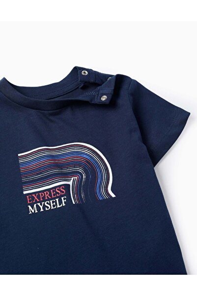 Ziddy Short Sleeve T-shirt for Baby Boys 'Express Myself', Dark Blue