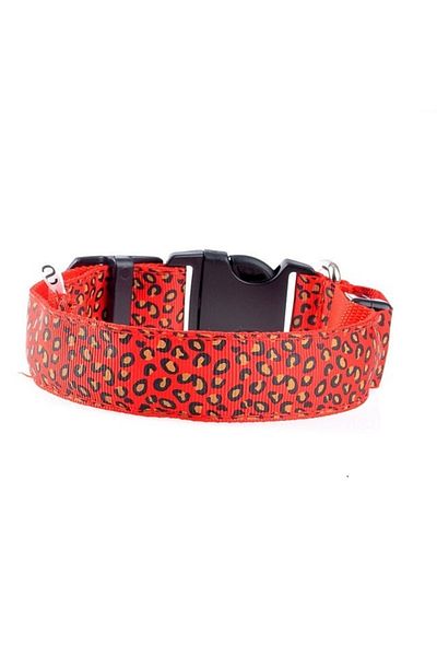 OEM LED collar for dogs and cats, leopard pattern, 58 cm, size L, red