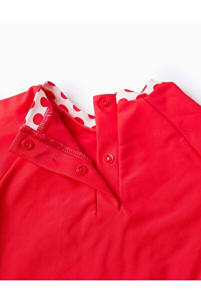 Ziddy Long Sleeve Swimsuit for Girls, White/Red