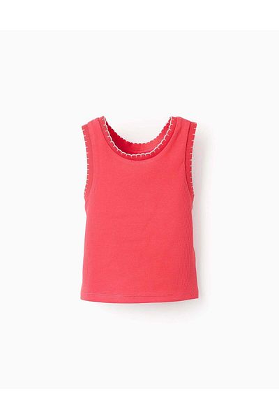 Ziddy Ribbed Tank Top for Girls, Red