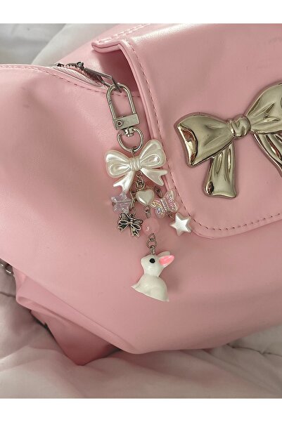 bettymettys Pembe Tavşan Charmlı y2k Fairycore Coquette Çanta Charmı Anahtarl...