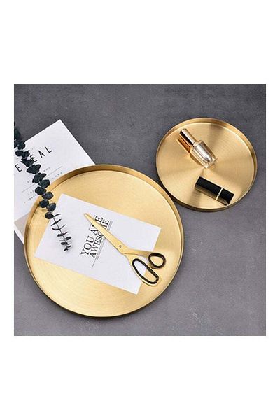 COOYA Stainless steel round tray, 12.5x1.9 cm, suitable for kitchen table or home decoration, gold