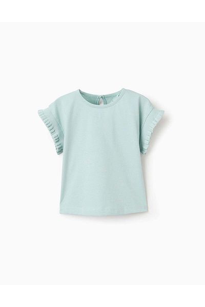 Ziddy Cotton T-shirt with Kimono Sleeves for Baby Girls, Aqua Green