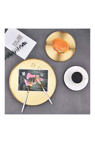 COOYA Stainless Steel Tray, High Quality Metal, 14x1.9cm, Gold, Suitable for Kitchen Dining Table