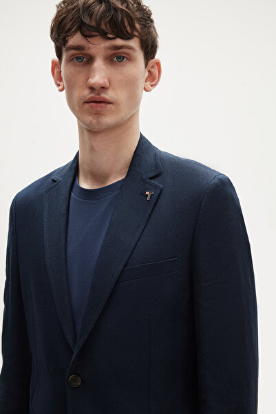 Tween Slim Fit Lacivert %100 Keten Kumaş Ceket