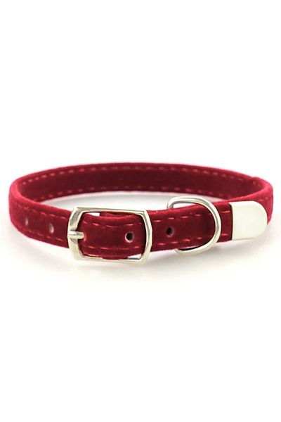 Nuxie Adjustable collar, for dogs and cats, velvet, 30 x 1 cm, red