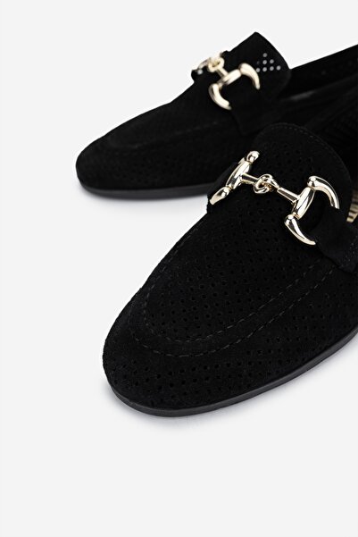 Valmenti Дамски черни велурени мокасини от естествена кожа