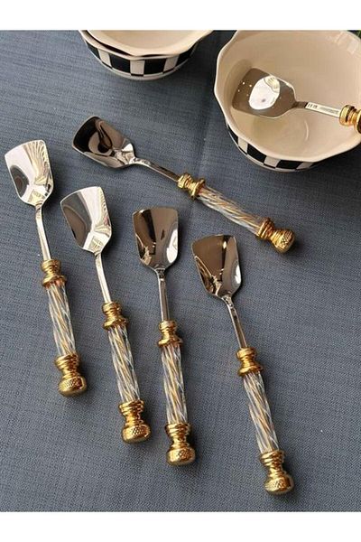 ROY KING Glass Handled Gold Ice Cream Spoon Set of 6