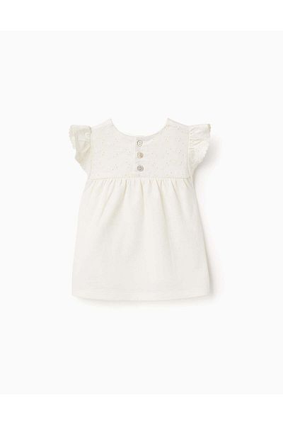 Ziddy Top with Ruffles and Broderie Anglaise for Baby Girls, White