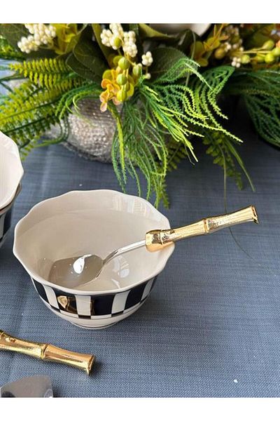 ROY KING Gold Ice Cream Spoon with Bamboo Handle, Set of 6
