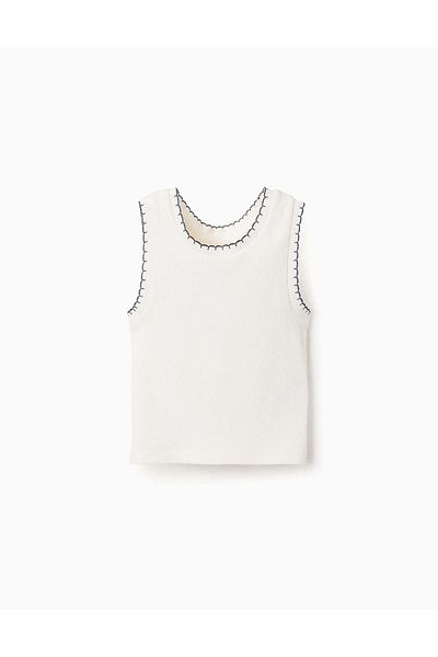 Ziddy Ribbed Tank Top for Girls, White