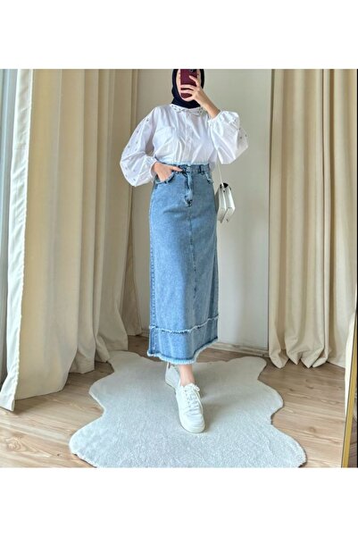 Suede Style 9028 - Beli Düğmeli Kadın Kot Etek