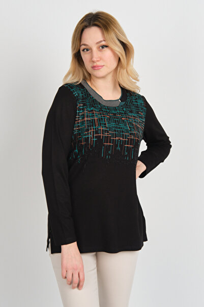 Detay Triko Women's Stone Detailed Patterned Long Sleeve Mother Blouse with S...