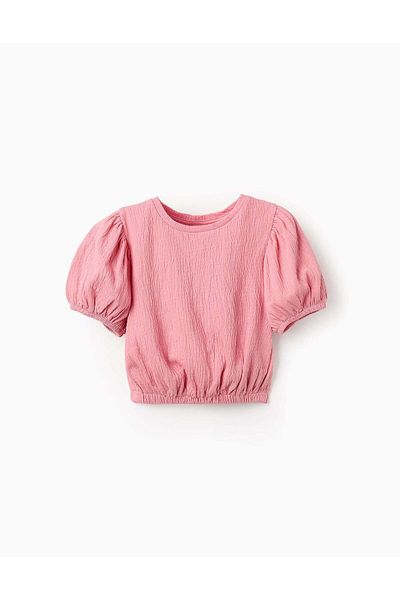 Ziddy Peasant T-shirt with Texture for Girls, Pink