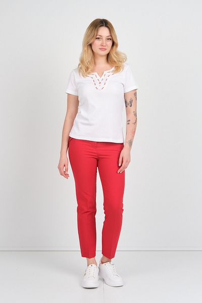 ELLA CAMELIA Women's Open Collar Stone and Patterned Cotton Blouse 23E010 White