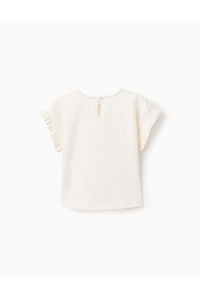 Ziddy Cotton T-shirt with Kimono Sleeves for Baby Girls, White