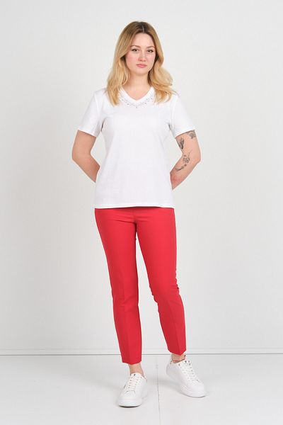 ELLA CAMELIA Women's Stone and Ornament Embroidered Short Sleeve Cotton Blouse 24E002 White
