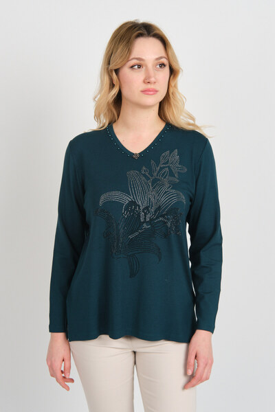 Detay Triko Жіноча блуза з каменем на комірі та бісером, довгі рукави, 5747 Z...