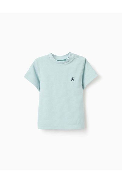 Ziddy Cotton Striped Texture T-shirt for Baby Boys, Aqua Green