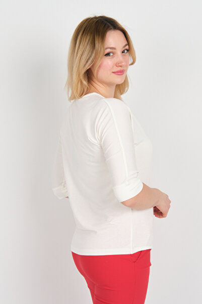 Sistas Women's Three Quarter Sleeve Crew Neck Basic Blouse 22721 Ecru