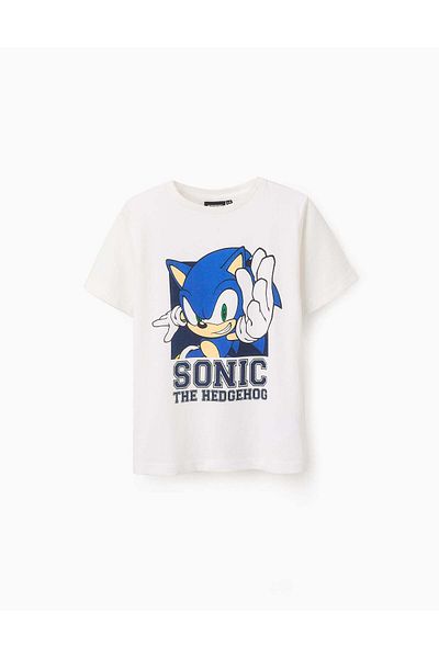 Ziddy Cotton T-shirt for Boys 'Sonic', White