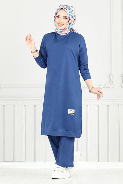 ModaMerve Arma Detail Hijab Suit 6032Uz1029-M Indigo