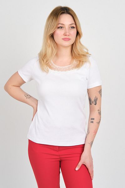 ELLA CAMELIA Women's Lace Embroidered Short Sleeve Cotton Blouse 24E008 White