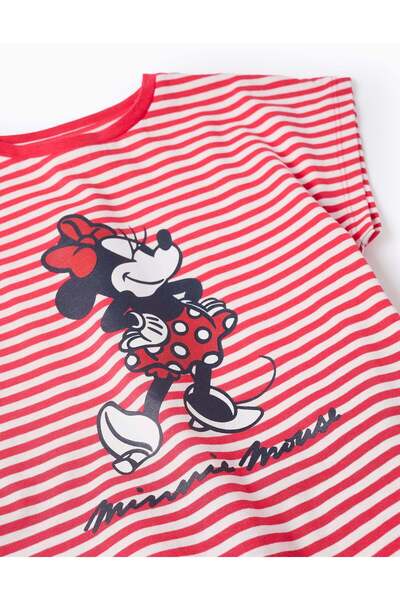 Ziddy Striped T-shirt with Ruffles for Girls 'Minnie Mouse', White/Red