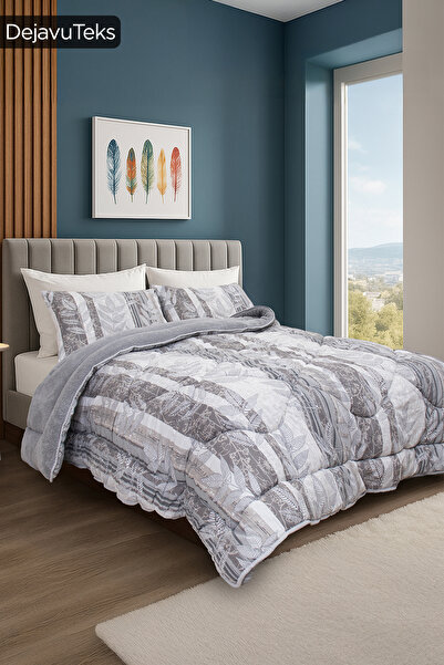 dt dejavu.teks طقم لحاف ويلسوفت مزدوج + 2 كيس مخدة |   طقم لحاف مزدوج الجوانب بنمط أوراق القطن