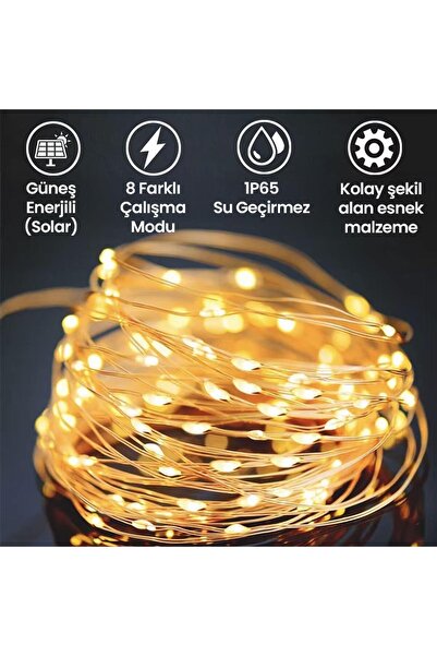 UpWay Güneş Enerjili Su Geçirmez 20 Metre Bahçe Veranda Balkon Teras Dekoratif 200 Led Işık