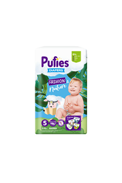 Pufies Scutece Fashion & Nature, Pachet Maxi, 5 Junior, 11-16 kg, 46 bucăți