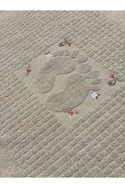 Explore Home Flower, Embroidered, Cotton, Bathroom, Foot, Towel - Beige