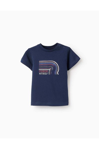 Ziddy Short Sleeve T-shirt for Baby Boys 'Express Myself', Dark Blue