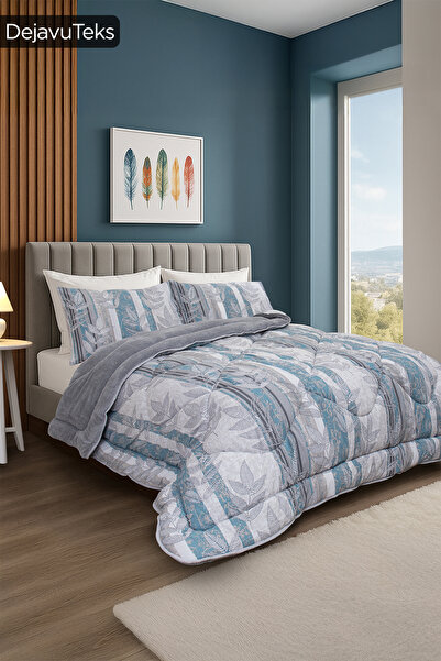 dt dejavu.teks طقم لحاف ويلسوفت مزدوج + 2 كيس مخدة |   طقم لحاف مزدوج الجوانب بنمط أوراق القطن