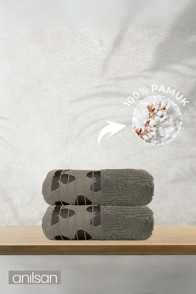 Anılsan 2 Pack Fluor Anthracite Hand Towels - 50X90 Cm, 225 Gr, 100% Cotton, Spa and Hotel Towels, Daily Use