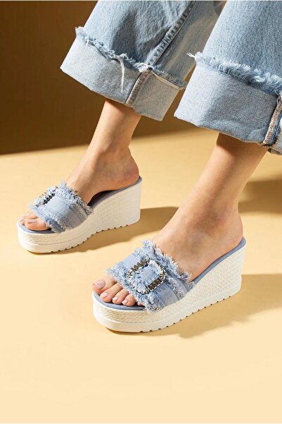 lady luvy by berkbay Kadın Keten Kalın Dolgu Topuk Poli Rahat Taban Casual Terlik