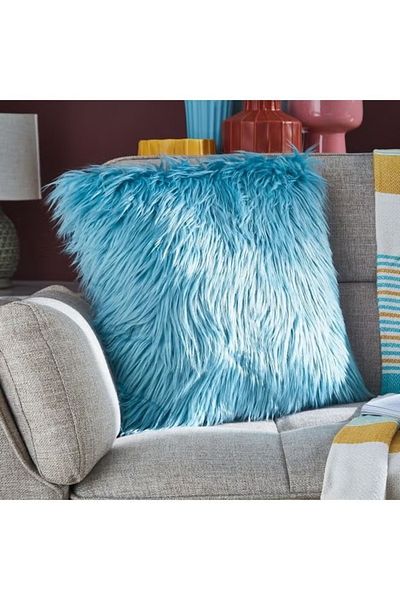 Home Box Faux Sheep Skin Cushion Blue 45x45cm