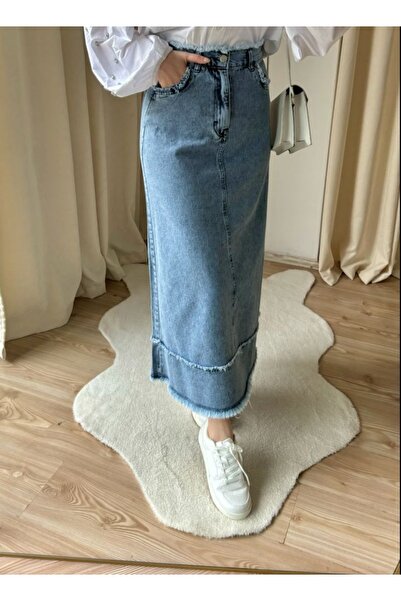 Suede Style 9028 - Beli Düğmeli Kadın Kot Etek