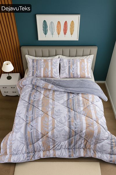 dt dejavu.teks Single Welsoft Quilt Set + 2 Pillowcases |   Cotton Leaf Pattern Double Sided Quilt Set